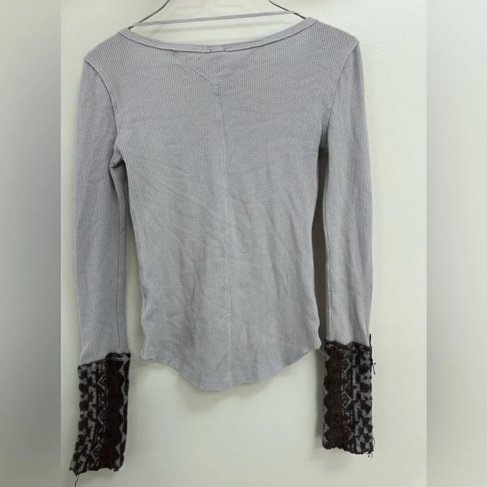 Free People Art School Cuff Thermal Top XS Lavender Boho Distressed